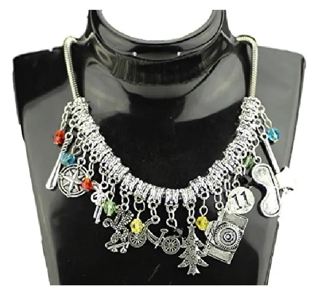 alice Necklaces AZ387 Silver 20 Charm Chain Necklace with Free Earrings SUPER VALUE alice Necklaces AZ387 Silver 20 Charm Chain Necklace with Free Earrings SUPER VALUE