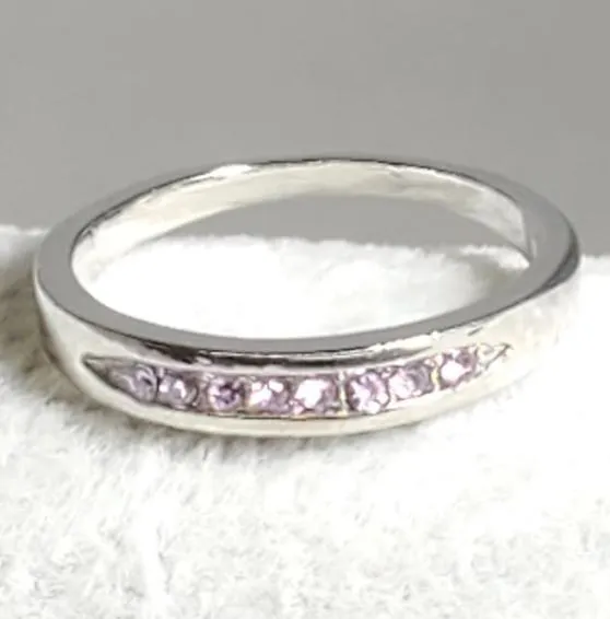 alice R503 Silver Lilac Rhinestone Band Ring Rings