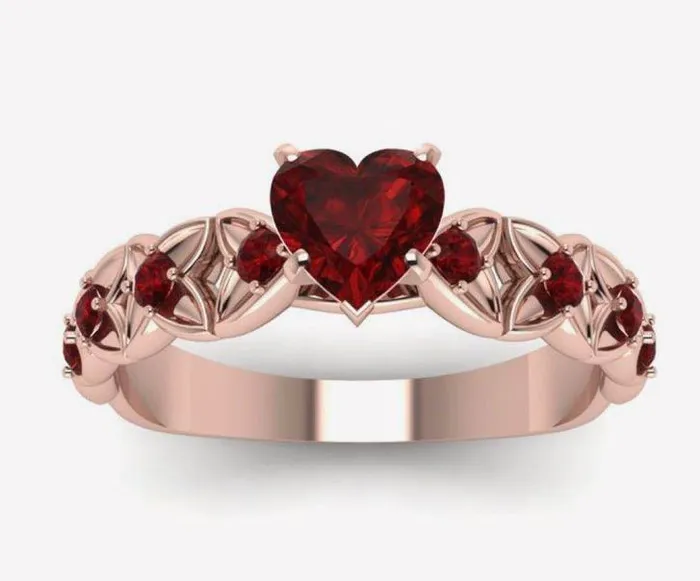 alice Rings R279 Rose Gold Red Heart Gem Ring