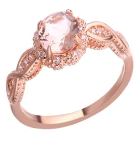 alice Rings R619 Rose Gold Champagne Gemstone Rhinestone Ring