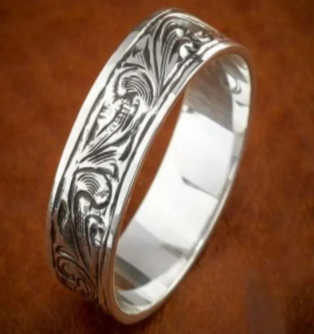 alice Rings R676 Silver Decorated Band Ring
