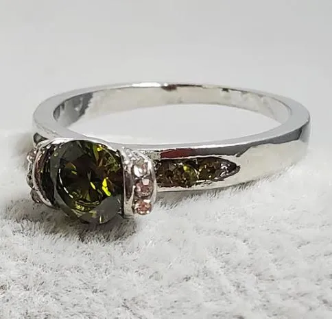 alice Rings R738 Silver Green Gem Rhinestone Ring