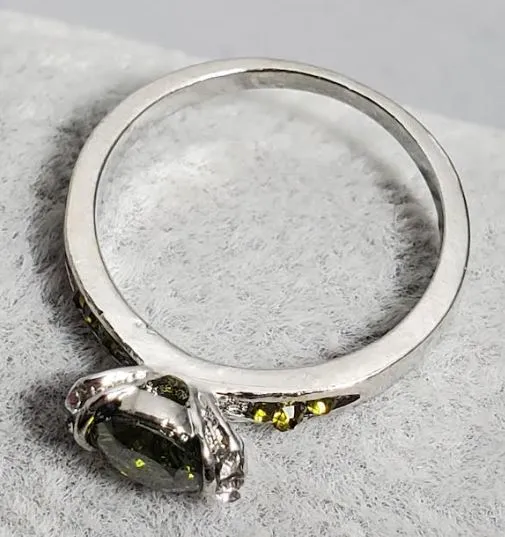 alice Rings R738 Silver Green Gem Rhinestone Ring