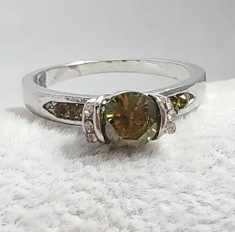 alice Rings R738 Silver Green Gem Rhinestone Ring
