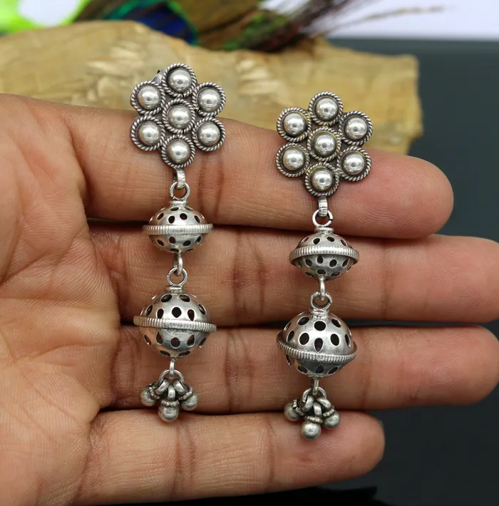 Amazing 925 sterling silver handmade customized vintage antique style drop dangle peacock stud earring tribal belly dance jewelry ear475 TRIBAL ORNAMENTS Earrings