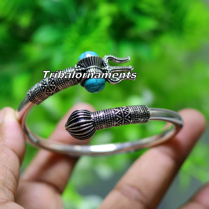 Amazing design Handcrafted 925 sterling silver bangle bracelet kada excellent Lord shiva trident customized jewelrygifting unisex nsk240 TRIBAL ORNAMENTS Bracelets