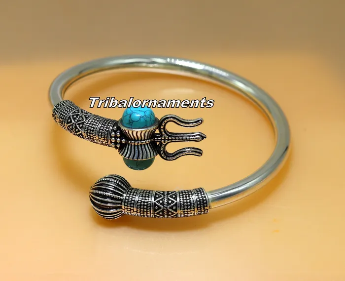 Amazing design Handcrafted 925 sterling silver bangle bracelet kada excellent Lord shiva trident customized jewelrygifting unisex nsk240 TRIBAL ORNAMENTS Bracelets