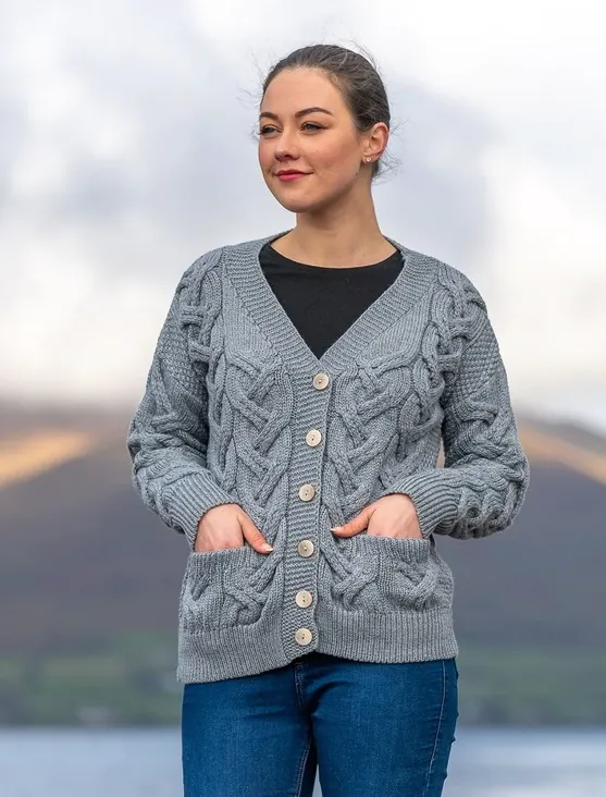 Aran Woollen Mills Earrings Super Soft Merino Wool Chunky Cable Knit Cardigan