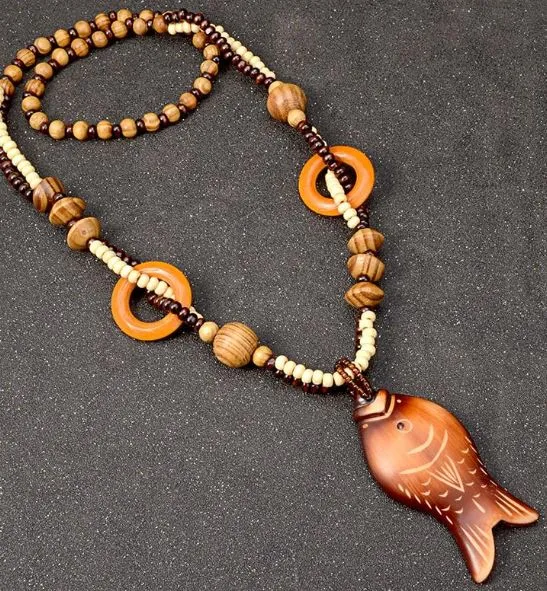 AZ1016 Wooden Fish Necklace with FREE Earrings polly Necklaces