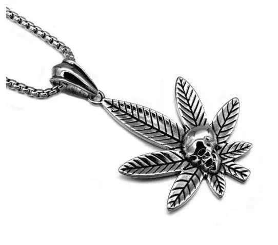 AZ1162 Silver Pot Leaf Pendant Necklace with FREE EARRINGS polly Necklaces