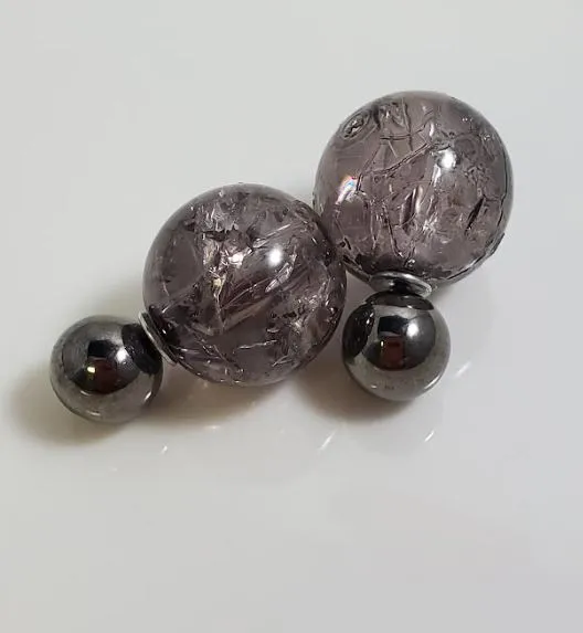 AZ1302 Gun Metal Ice Breaker Double Ball Earrings Susan Earrings