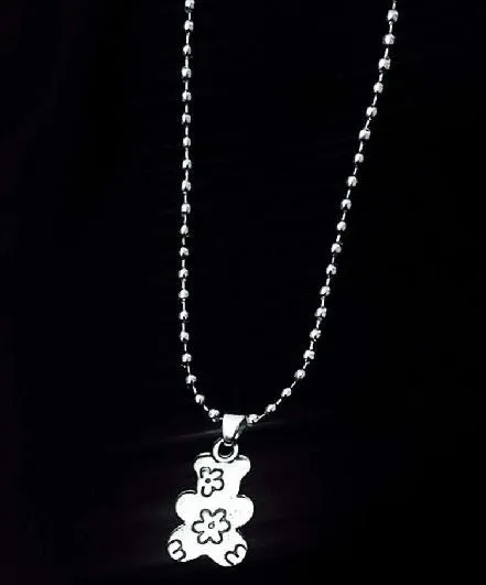 AZ142 Silver Flower Design Teddy Bear on Beaded Chain Aid Necklace with FREE EARRINGS alice Necklaces AZ142 Silver Flower Design Teddy Bear on Beaded Chain Aid Necklace with FREE EARRINGS alice Necklaces