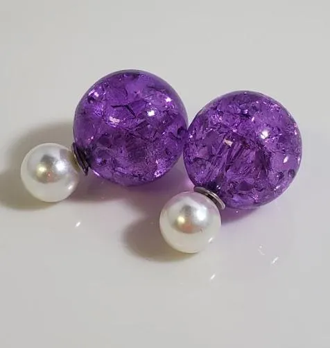 AZ1440 Pearl Purple Ice Breaker Double Ball Earrings Susan Earrings