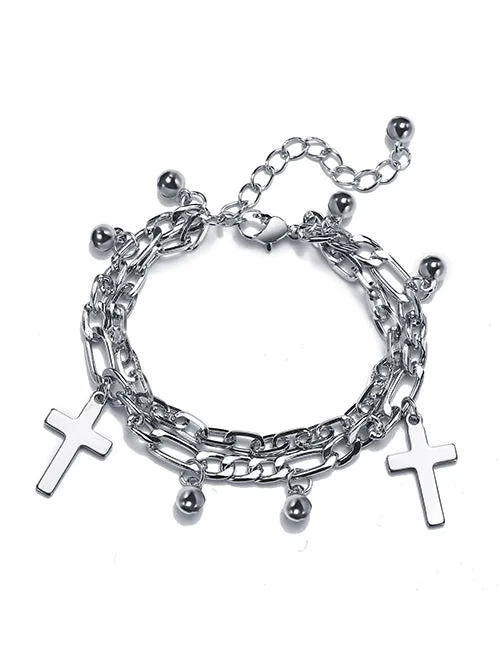 B1240 Silver Cross Charm Multi Layer Bracelet 02 Bracelets