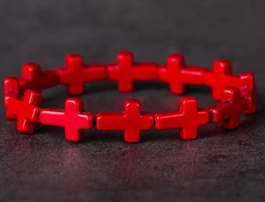 B835 Red Cross Bead Bracelet 02 Bracelets