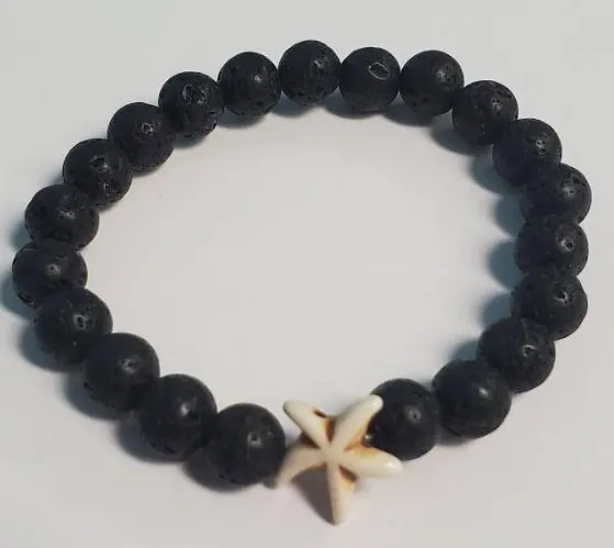 B900 Black Lava Stone White Starfish Bead Bracelet polly Bracelets