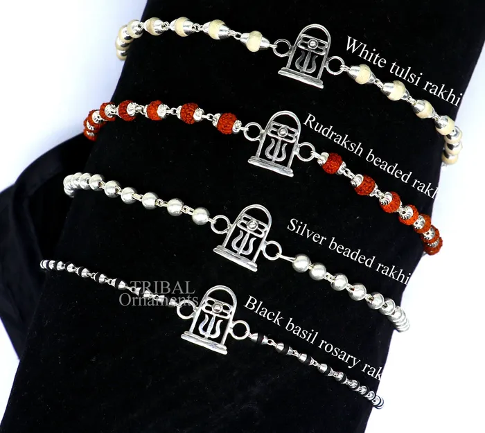 Best Rakhi 925 sterling silver handmade lord Shiva lingam design Rakhi bracelet with amazing Rudraksha Tulsi beaded bracelet rk183 TRIBAL ORNAMENTS Bracelets Best Rakhi 925 sterling silver handmade lord Shiva lingam design Rakhi bracelet with amazing Rudraksha Tulsi beaded bracelet rk183 TRIBAL ORNAMENTS Bracelets