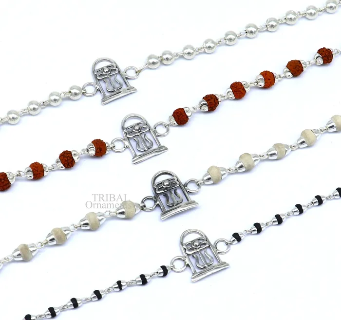 Best Rakhi 925 sterling silver handmade lord Shiva lingam design Rakhi bracelet with amazing Rudraksha Tulsi beaded bracelet rk183 TRIBAL ORNAMENTS Bracelets