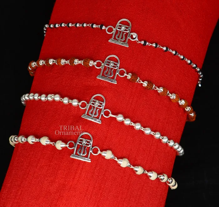 Best Rakhi 925 sterling silver handmade lord Shiva lingam design Rakhi bracelet with amazing Rudraksha Tulsi beaded bracelet rk183 TRIBAL ORNAMENTS Bracelets
