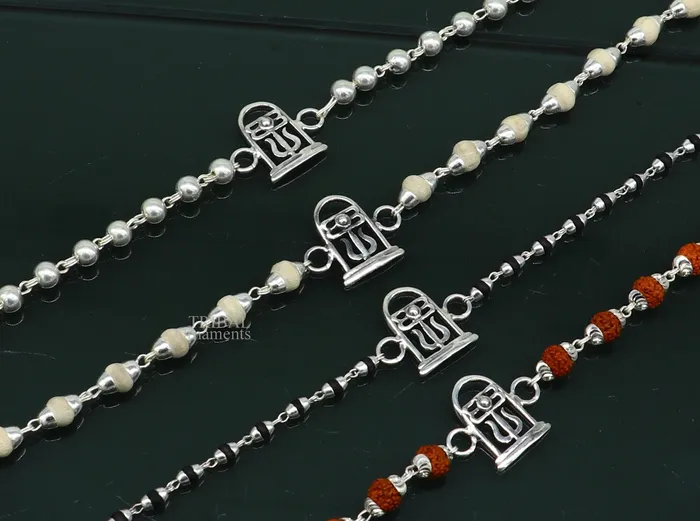 Best Rakhi 925 sterling silver handmade lord Shiva lingam design Rakhi bracelet with amazing Rudraksha Tulsi beaded bracelet rk183 TRIBAL ORNAMENTS Bracelets