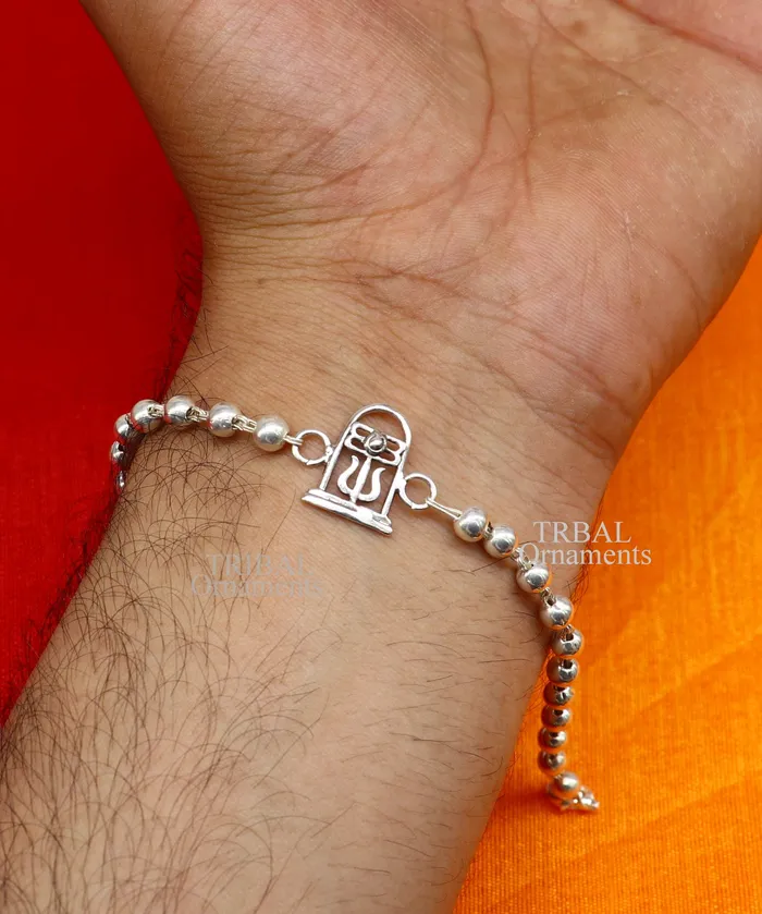 Best Rakhi 925 sterling silver handmade lord Shiva lingam design Rakhi bracelet with amazing Rudraksha Tulsi beaded bracelet rk183 TRIBAL ORNAMENTS Bracelets