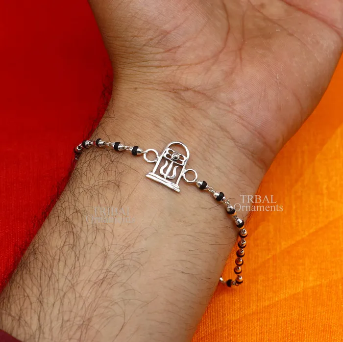 Best Rakhi 925 sterling silver handmade lord Shiva lingam design Rakhi bracelet with amazing Rudraksha Tulsi beaded bracelet rk183 TRIBAL ORNAMENTS Bracelets