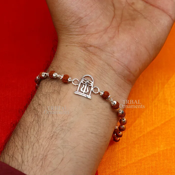 Best Rakhi 925 sterling silver handmade lord Shiva lingam design Rakhi bracelet with amazing Rudraksha Tulsi beaded bracelet rk183 TRIBAL ORNAMENTS Bracelets