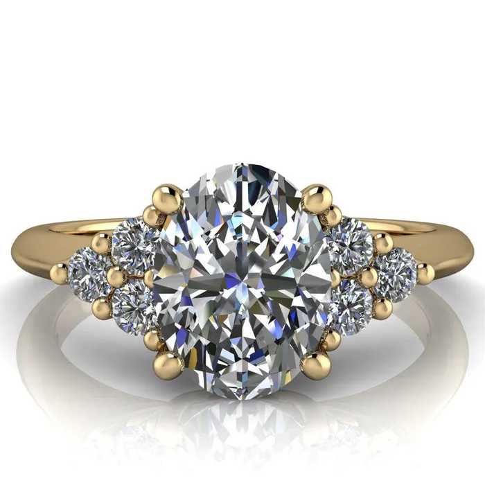 Biddle Oval Lab Grown Diamond Center Stone Trio Side Diamonds Engagement Ring Fire Brilliance Rings