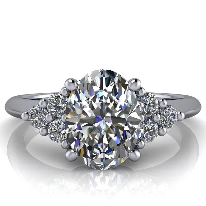 Biddle Oval Lab Grown Diamond Center Stone Trio Side Diamonds Engagement Ring Fire Brilliance Rings