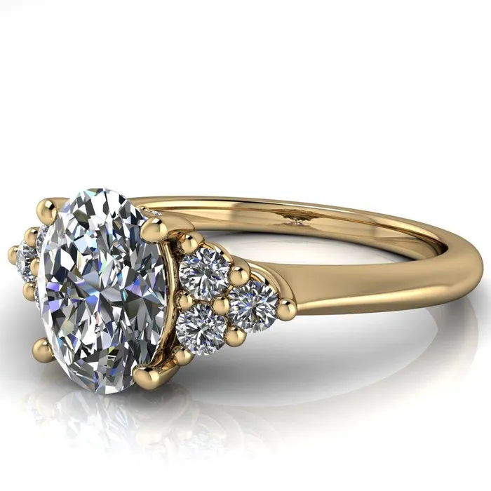 Biddle Oval Lab Grown Diamond Center Stone Trio Side Diamonds Engagement Ring Fire Brilliance Rings
