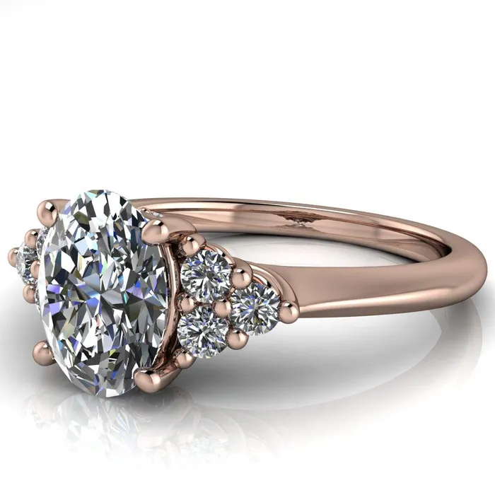 Biddle Oval Lab Grown Diamond Center Stone Trio Side Diamonds Engagement Ring Fire Brilliance Rings