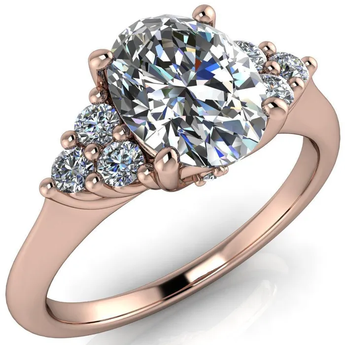 Biddle Oval Lab Grown Diamond Center Stone Trio Side Diamonds Engagement Ring Fire Brilliance Rings