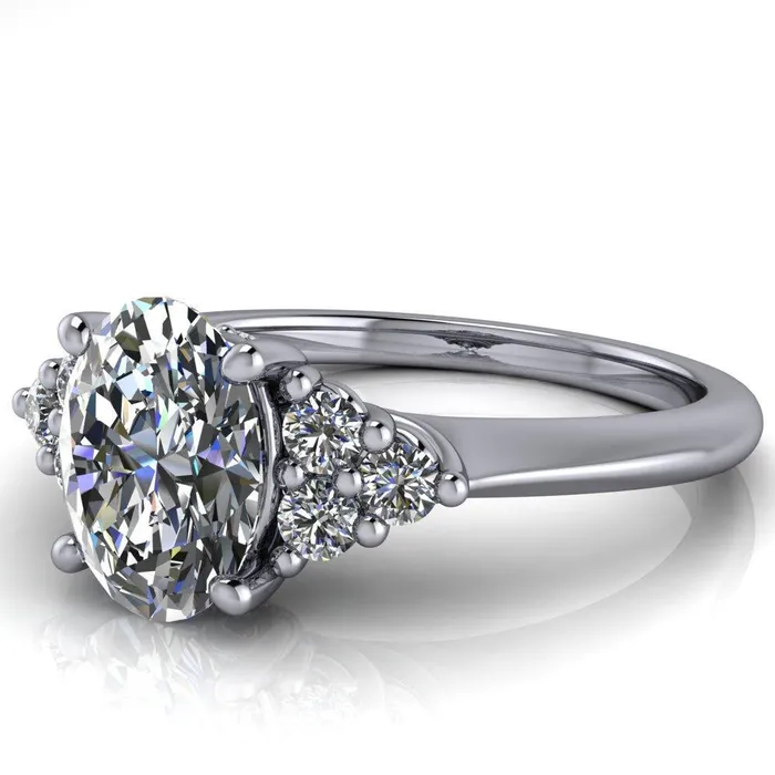 Biddle Oval Lab Grown Diamond Center Stone Trio Side Diamonds Engagement Ring Fire Brilliance Rings
