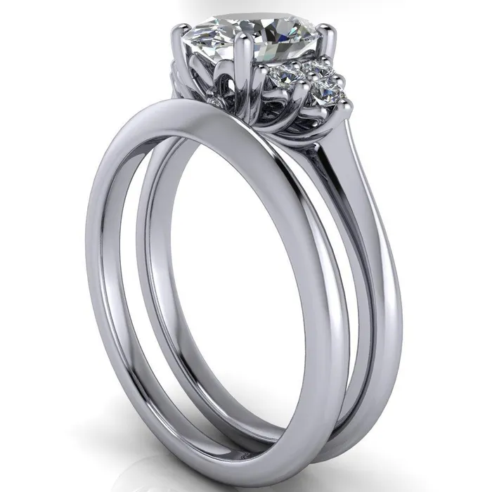 Biddle Oval Lab Grown Diamond Center Stone Trio Side Diamonds Engagement Ring Fire Brilliance Rings