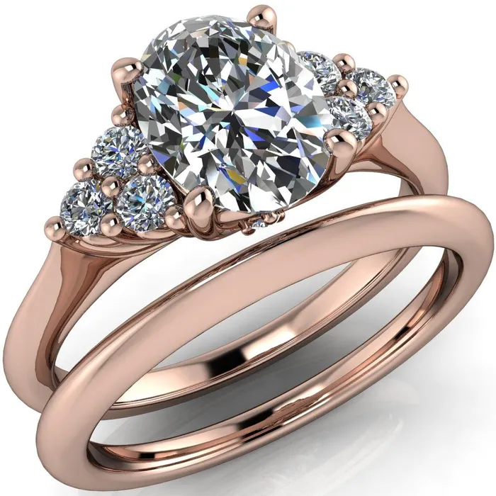 Biddle Oval Lab Grown Diamond Center Stone Trio Side Diamonds Engagement Ring Fire Brilliance Rings
