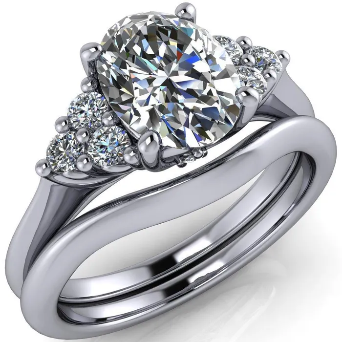 Biddle Oval Lab Grown Diamond Center Stone Trio Side Diamonds Engagement Ring Fire Brilliance Rings