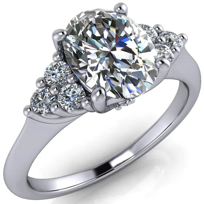 Biddle Oval Lab Grown Diamond Center Stone Trio Side Diamonds Engagement Ring Fire Brilliance Rings
