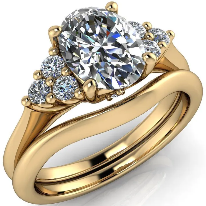 Biddle Oval Lab Grown Diamond Center Stone Trio Side Diamonds Engagement Ring Fire Brilliance Rings