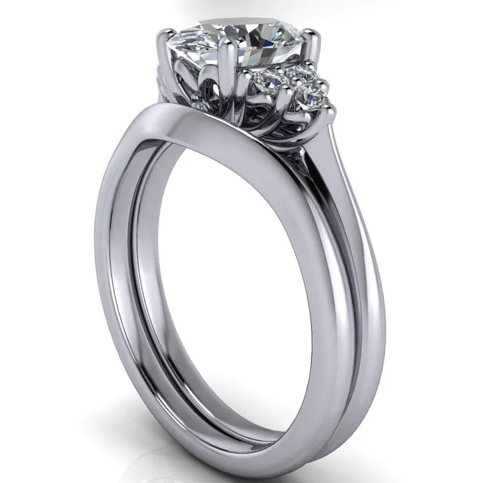 Biddle Oval Lab Grown Diamond Center Stone Trio Side Diamonds Engagement Ring Fire Brilliance Rings