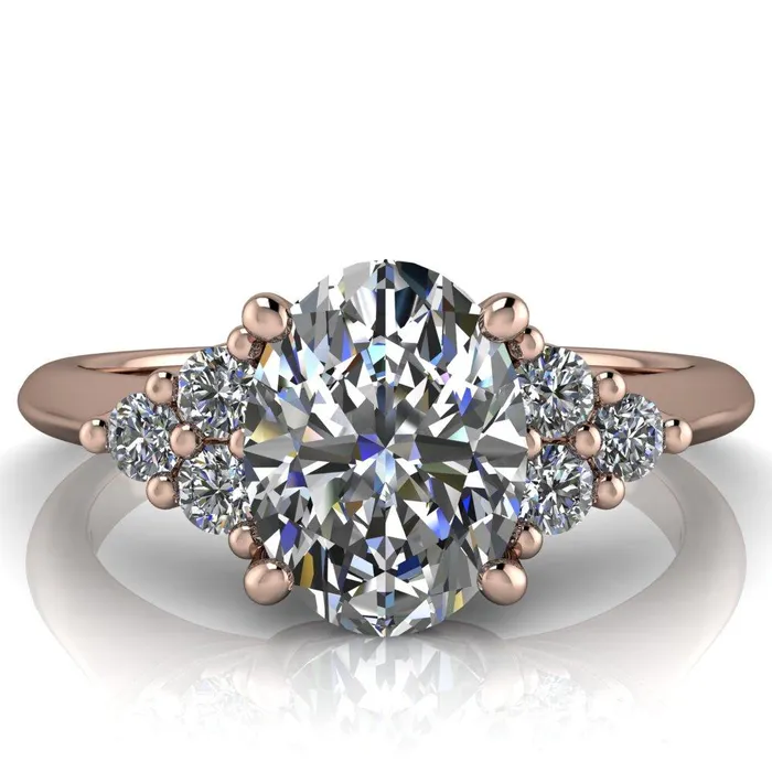 Biddle Oval Lab Grown Diamond Center Stone Trio Side Diamonds Engagement Ring Fire Brilliance Rings