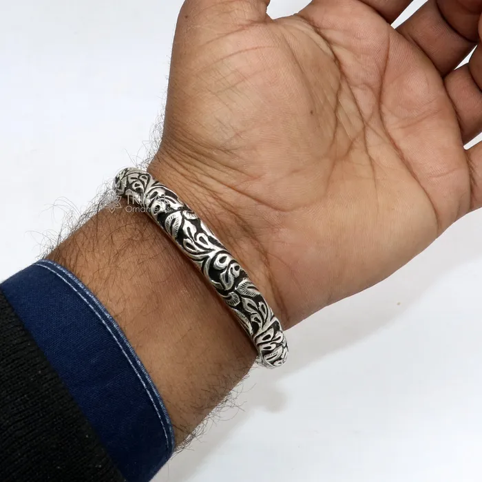 Bracelets 925 Sterling silver handmade fabulous chitai work customized bangle bracelet kada with pearl unisex personalized tribal jewelry nsk811 TRIBAL ORNAMENTS
