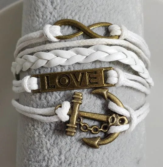 Bracelets alice AZ586 White Anchor Love Infinity Leather Layer Bracelet