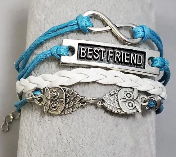 Bracelets AZ986 Turquoise White Best Friend Owl Infinity Layer Leather Bracelet alice