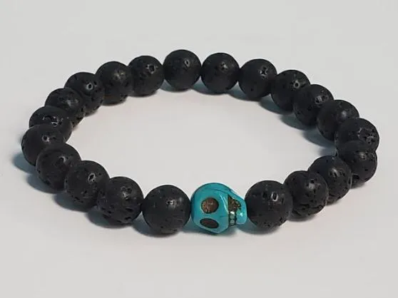 Bracelets B480 Black Lava Stone Turquoise Skull Bead Bracelet polly