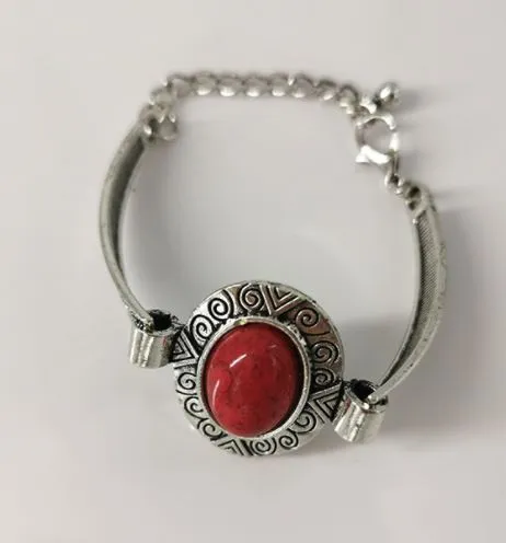 Bracelets POLLY B1170 Silver Decorated Red Gem Bracelet