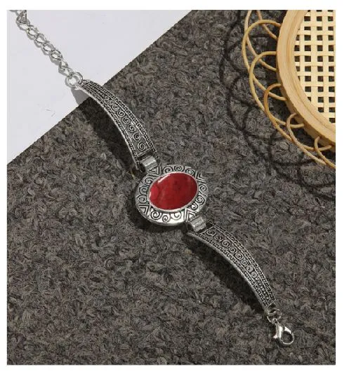 Bracelets POLLY B1170 Silver Decorated Red Gem Bracelet