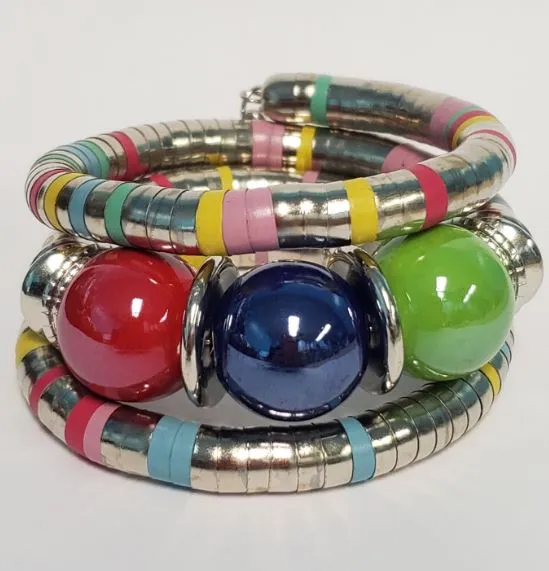 Bracelets POLLY B884 Silver Multi Color Bead Coil Bracelet