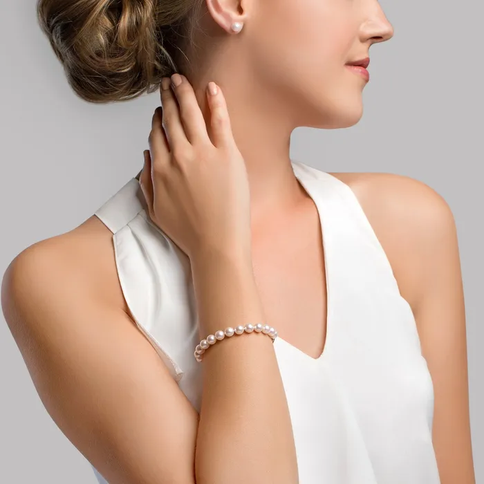 Bracelets spt White Japanese Hanadama Akoya Pearl Bracelet 7075mm