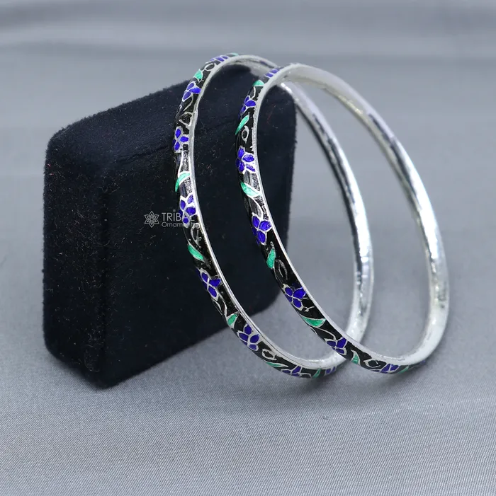 Bracelets TRIBAL ORNAMENTS 925 sterling meenakari work designer bangle bracelet pure silver gifting jewelry brides made bangles ba433 Bracelets TRIBAL ORNAMENTS 925 sterling meenakari work designer bangle bracelet pure silver gifting jewelry brides made bangles ba433