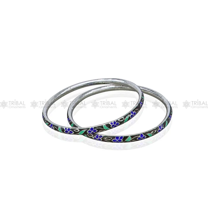 Bracelets TRIBAL ORNAMENTS 925 sterling meenakari work designer bangle bracelet pure silver gifting jewelry brides made bangles ba433